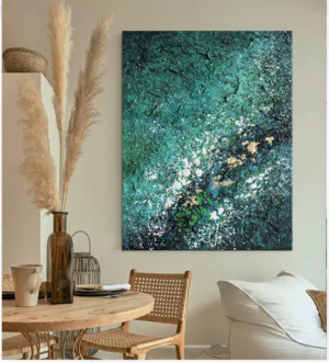 GREEN ABSTRACT HAND-PAINTED TEXTURE OIL PAINTING